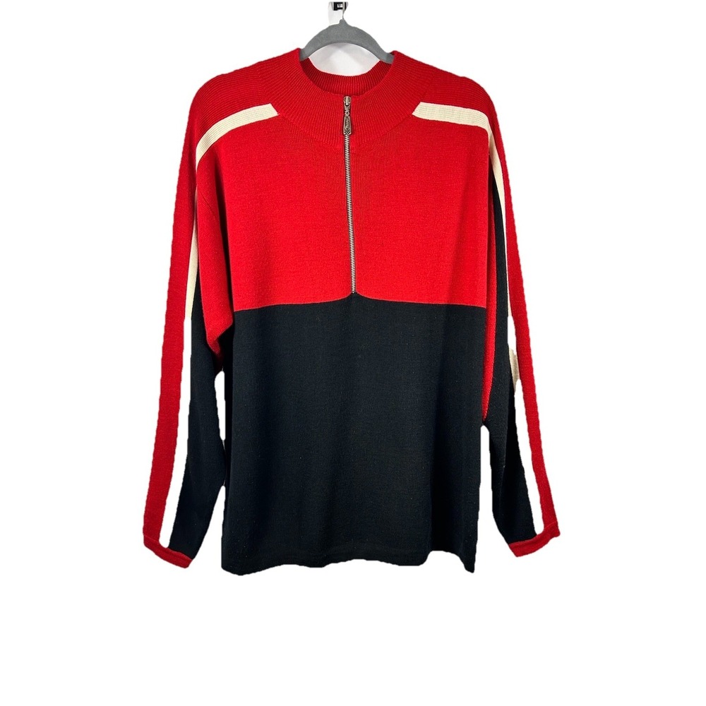 Vintage 70s 80s Meister Wool Blend Half Zip Sweater L Colorblock Retro Sports